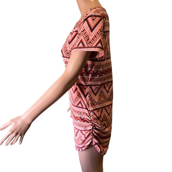 Bobbie Brooks Aztec Mini Dress L Cap Sleeve Soft Southwestern Ruched Sides - Picture 3 of 5
